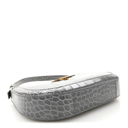 Versace Calfskin Crocodile Embossed Large Greca Goddess Bag Charcoal 4 of 10