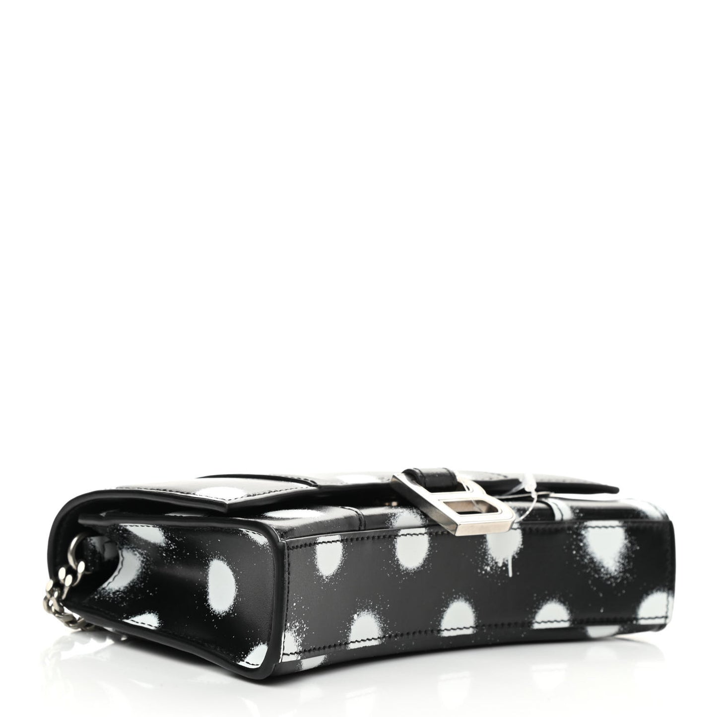Shiny Box Calfskin Polka Dot Hourglass Chain Bag Black White