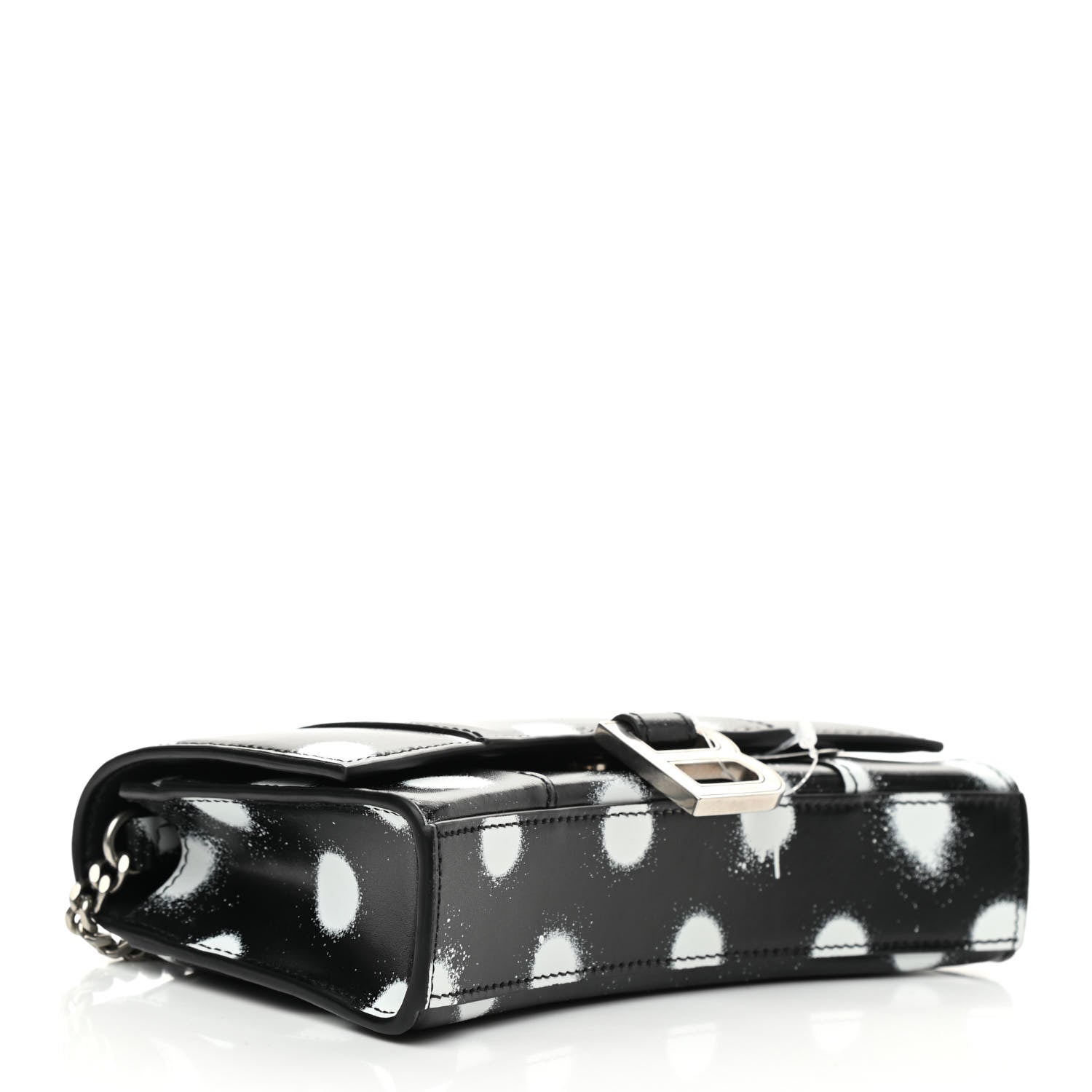Balenciaga Shiny Box Calfskin Polka Dot Hourglass Chain Bag Black White 4 of 9