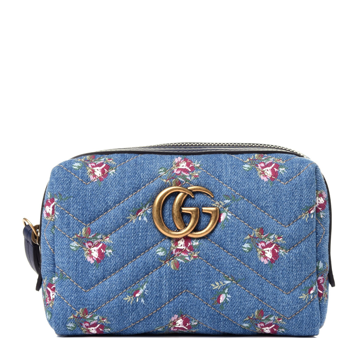 Gucci Denim Matelasse Flora GG Marmont Cosmetic Case Blue 1 of 10