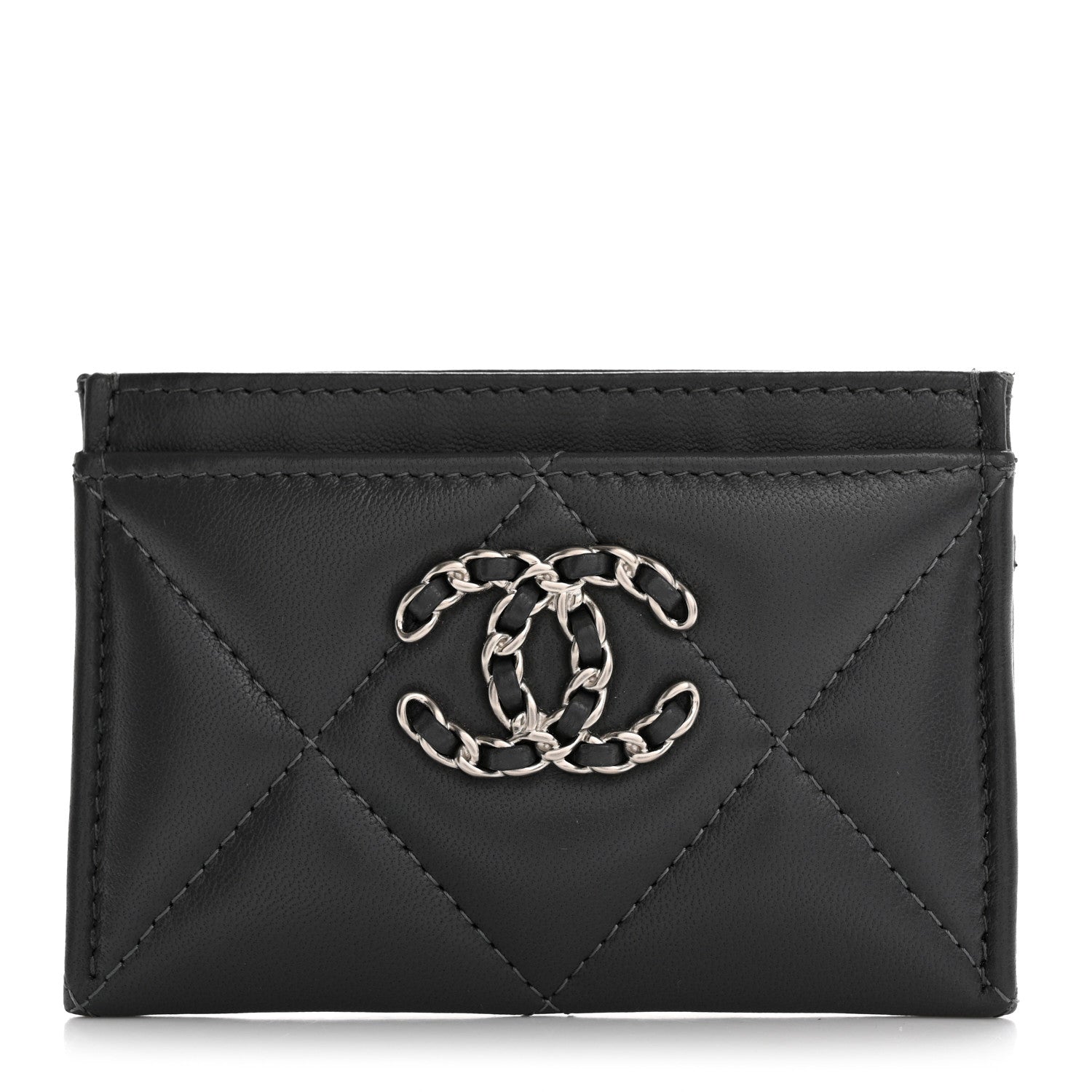 Chanel Lambskin Quilted Chanel 19 Card Holder Dark Grey 1 of 10