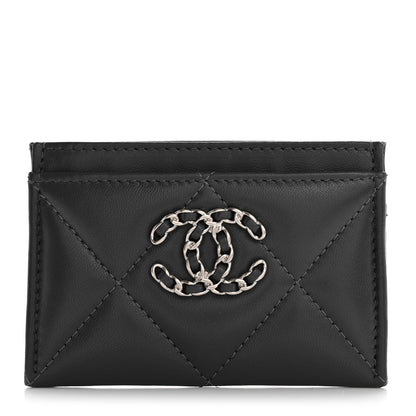 Chanel Lambskin Quilted Chanel 19 Card Holder Dark Grey 1 of 10