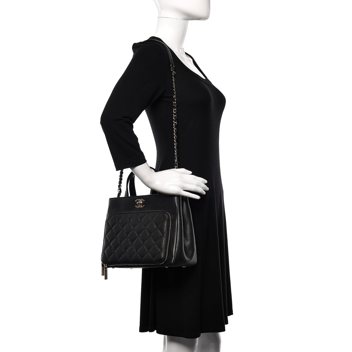 Caviar Quilted Small Business Affinity Shopping Bag Black