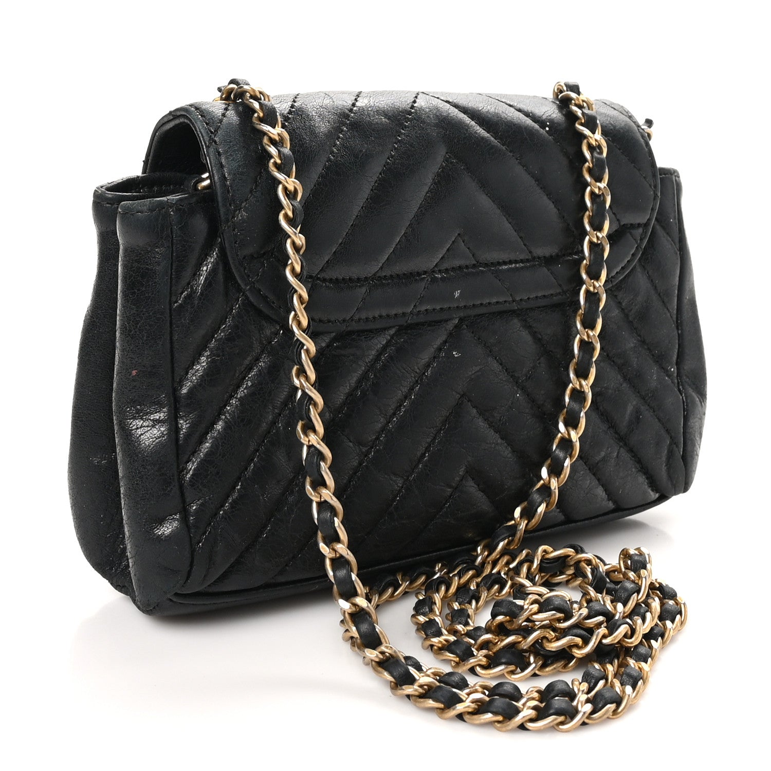 Chanel Glazed Calfskin Chevron Quilted Small Hampton Flap Black 2 of 11