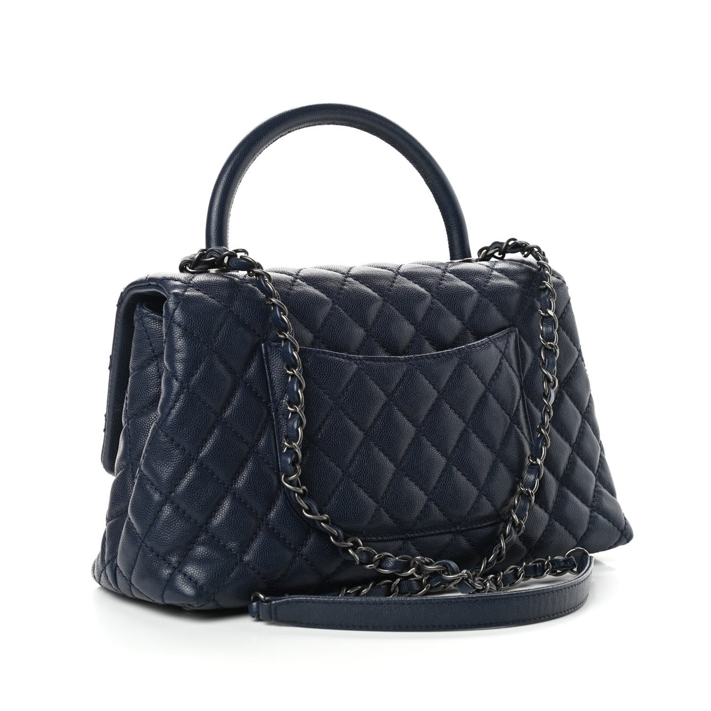 Caviar Quilted Small Coco Handle Flap Navy