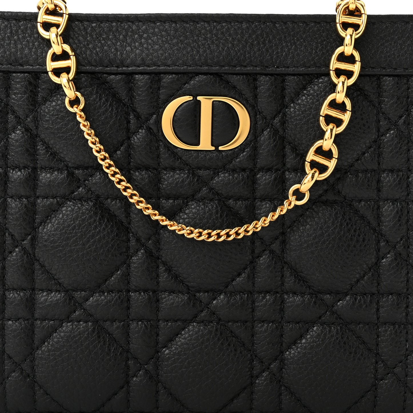 Calfskin Cannage Caro Zipped Pouch With Chain Black