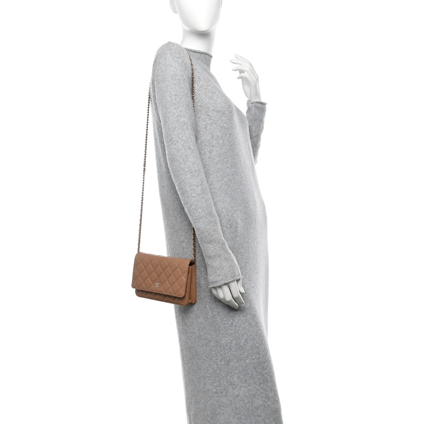 Caviar Quilted Wallet on Chain WOC Dark Beige