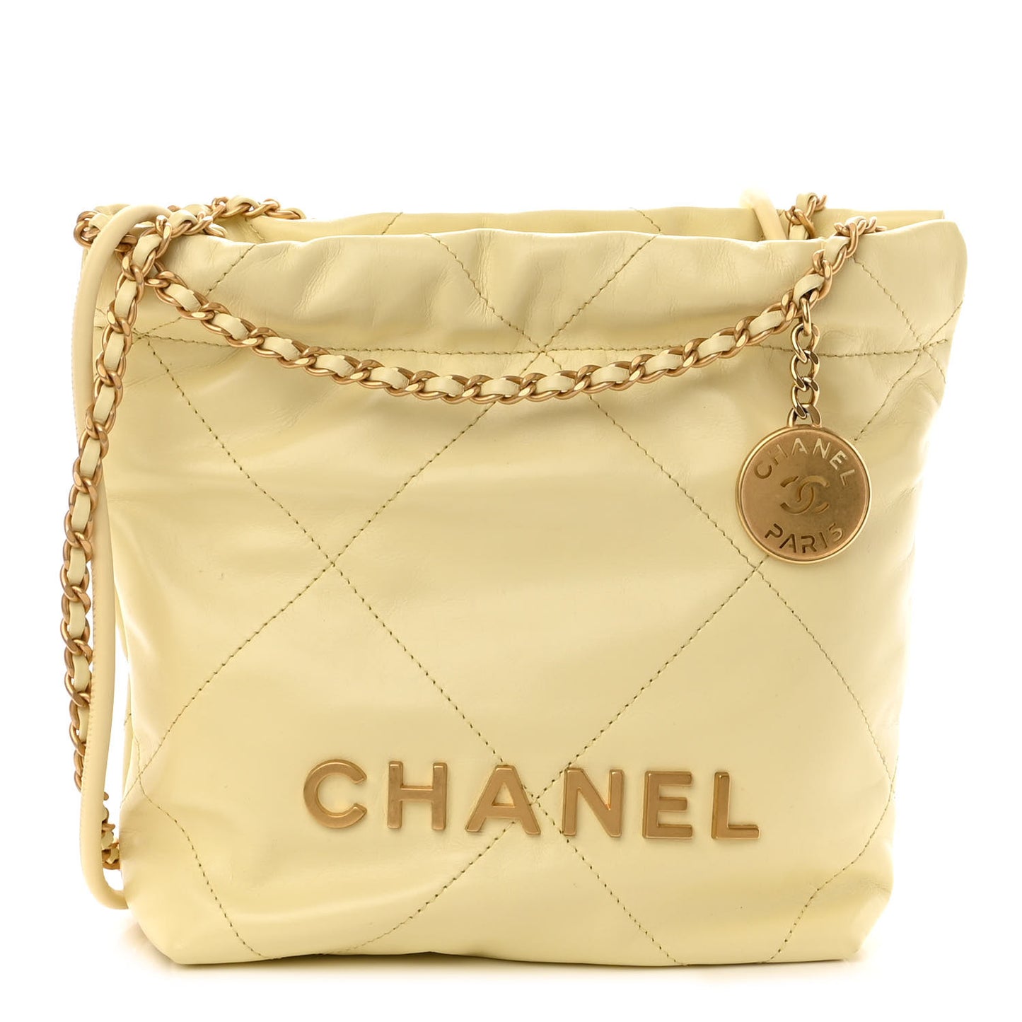Shiny Calfskin Quilted Mini Chanel 22 Light Yellow