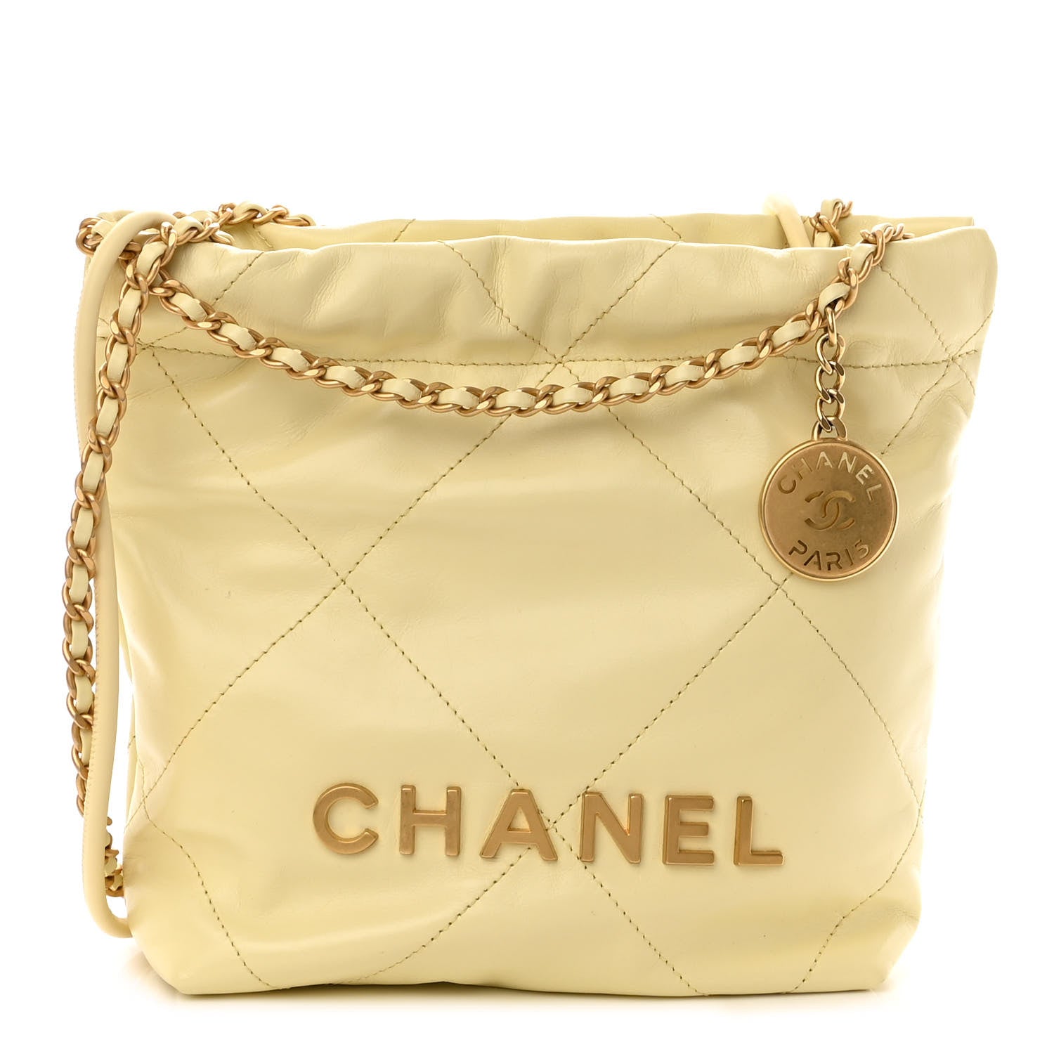 Chanel Shiny Calfskin Quilted Mini Chanel 22 Light Yellow 1 of 10