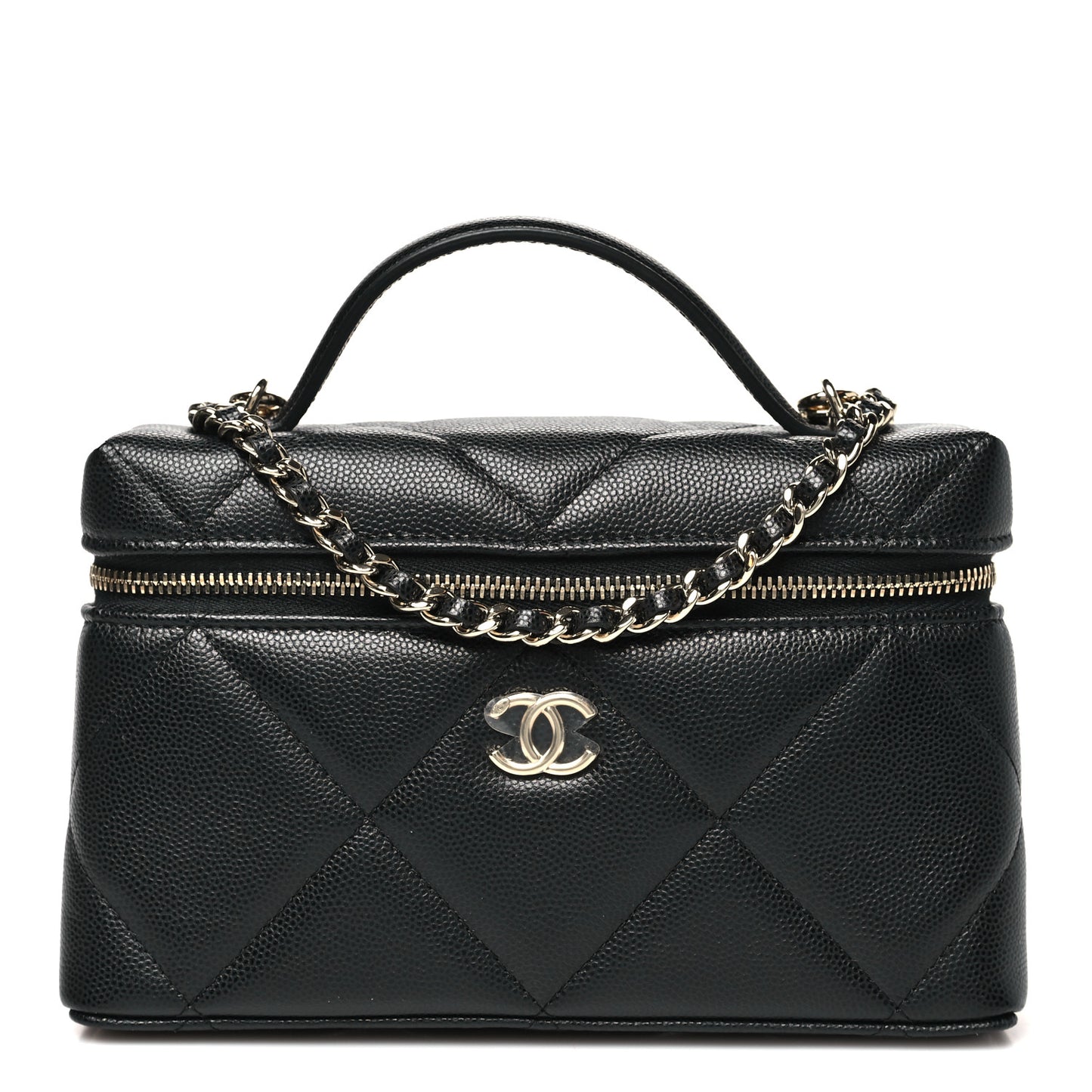 Caviar Quilted Top Handle Slim Vanity With Chain Black