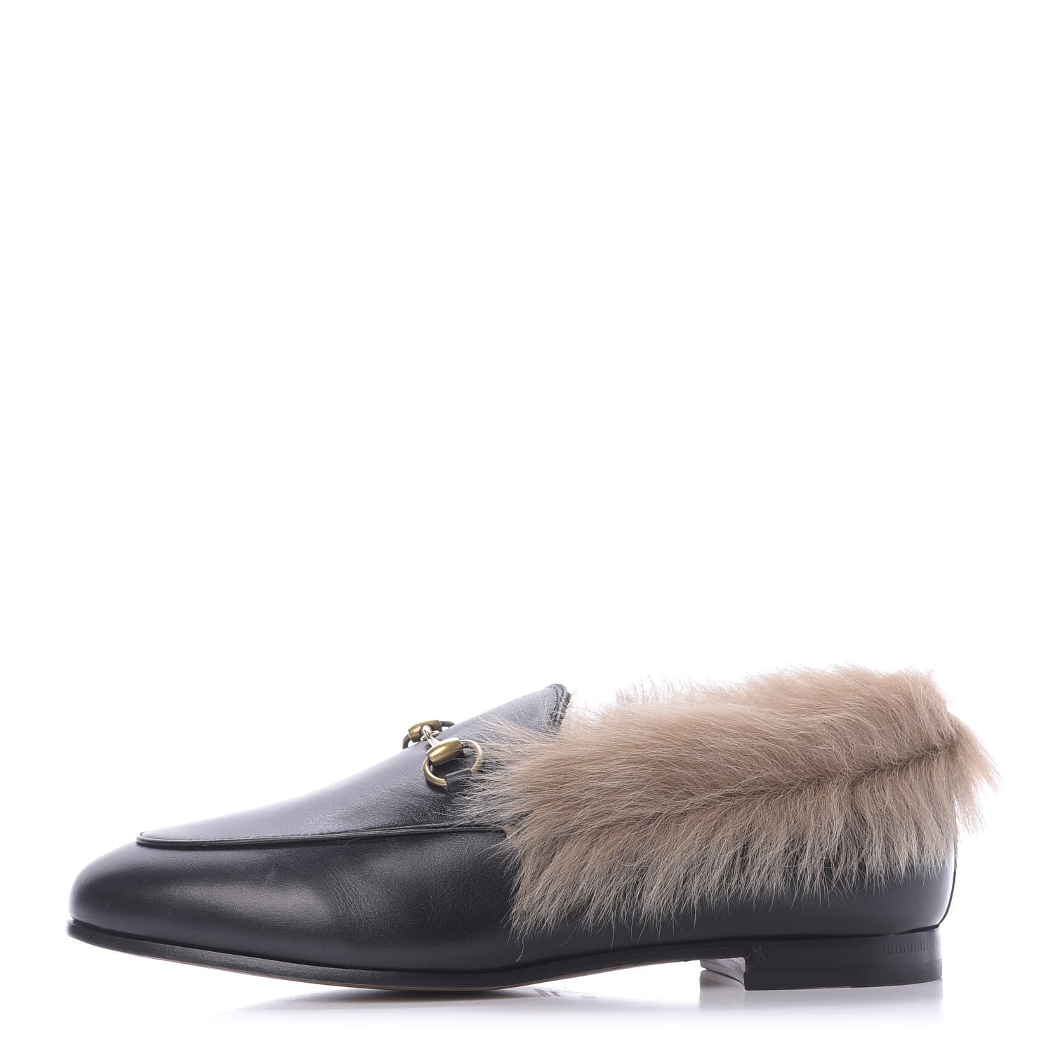 Gucci Malaga Kid Fur Womens Jordaan Loafers 39 Black Natural 1 of 9