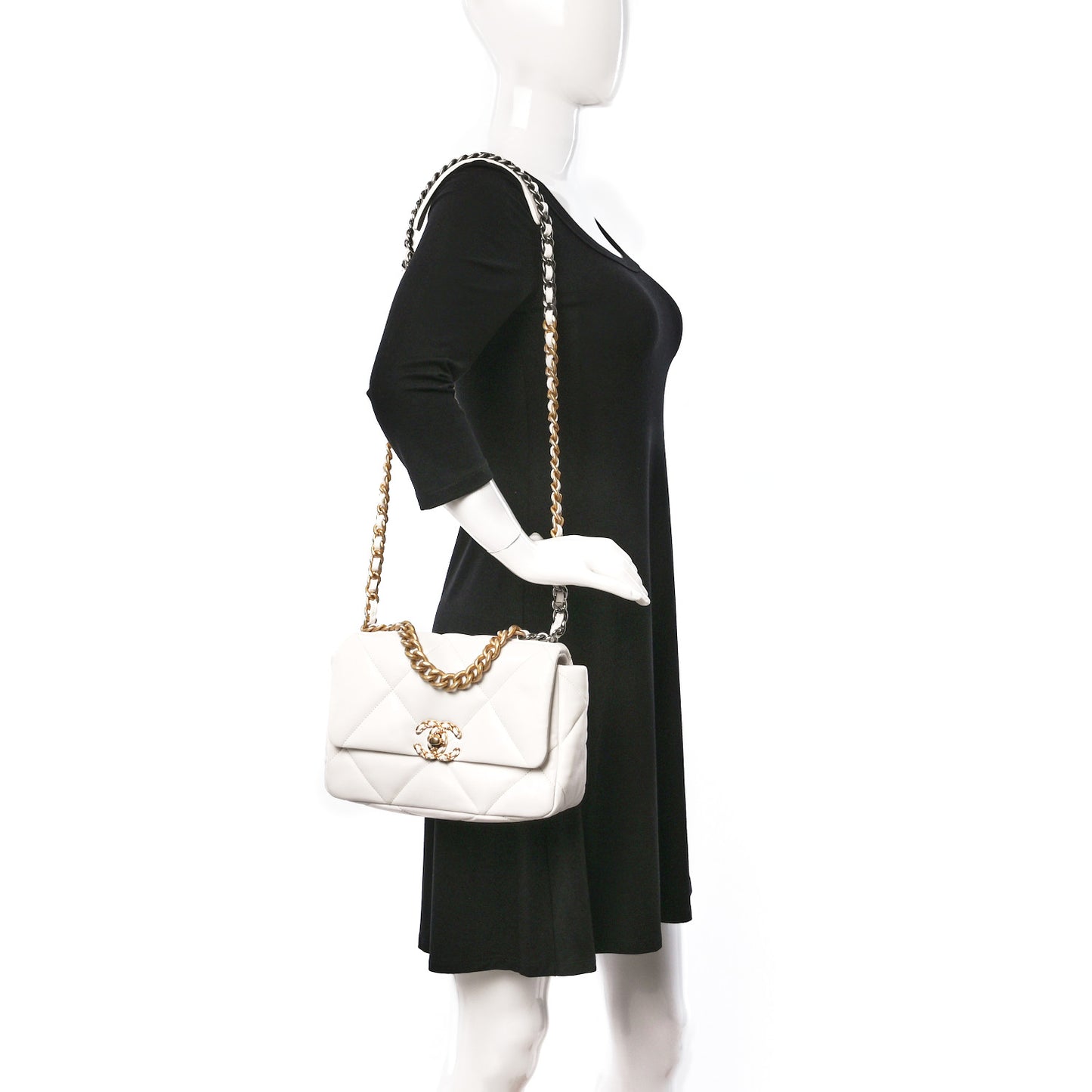 Lambskin Quilted Medium Chanel 19 Flap White