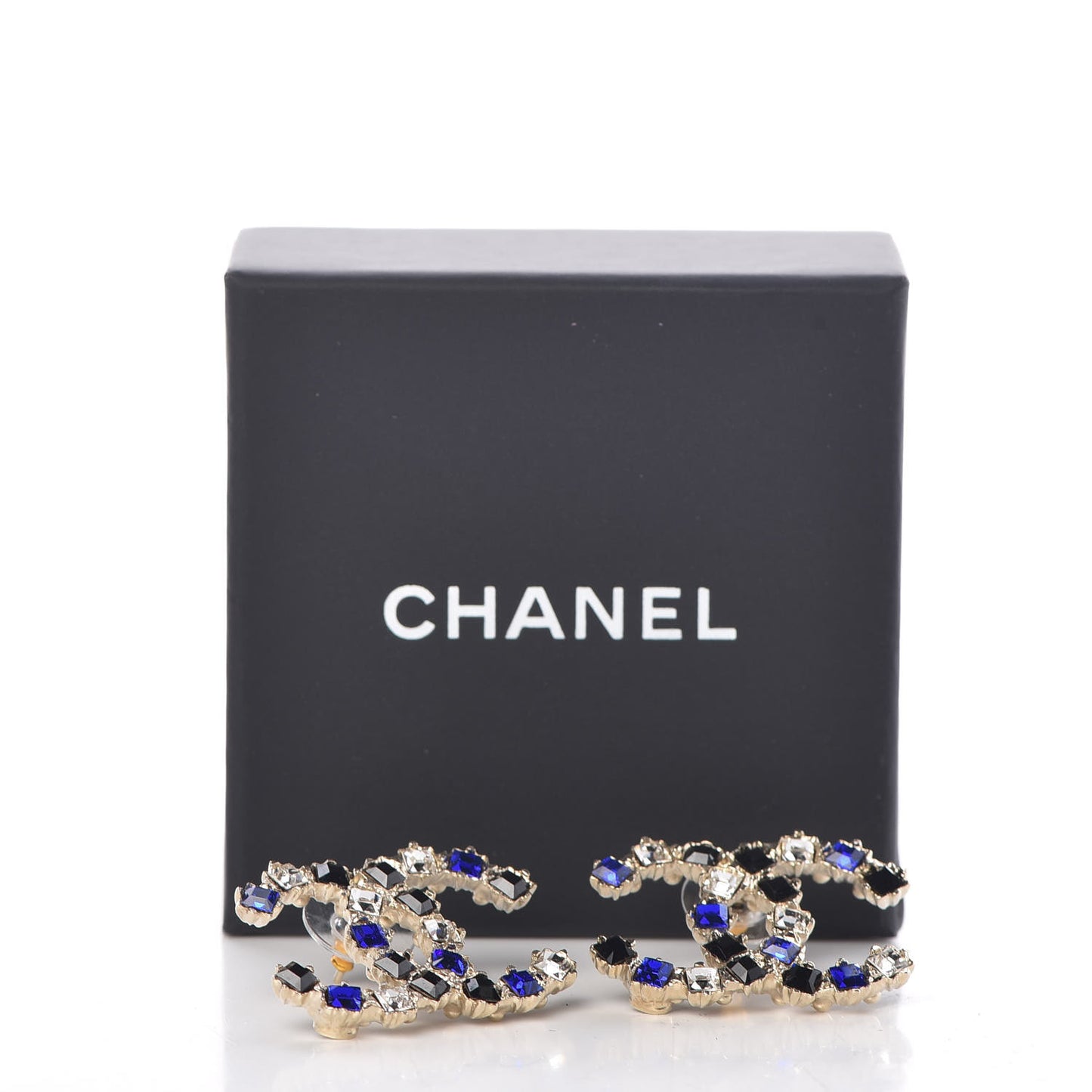 Crystal CC Earrings Gold Black Blue