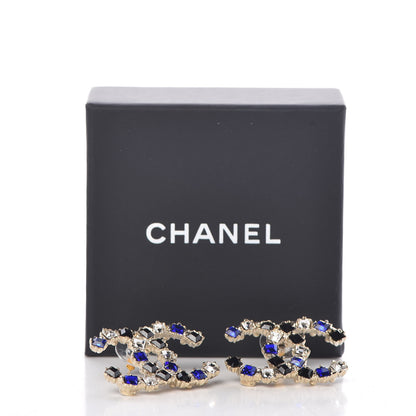 Chanel Crystal CC Earrings Gold Black Blue 5 of 5