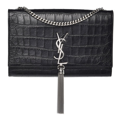 Saint Laurent Calfskin Crocodile Embossed Medium Classic Monogram Kate Tassel Satchel Black 1 of 8