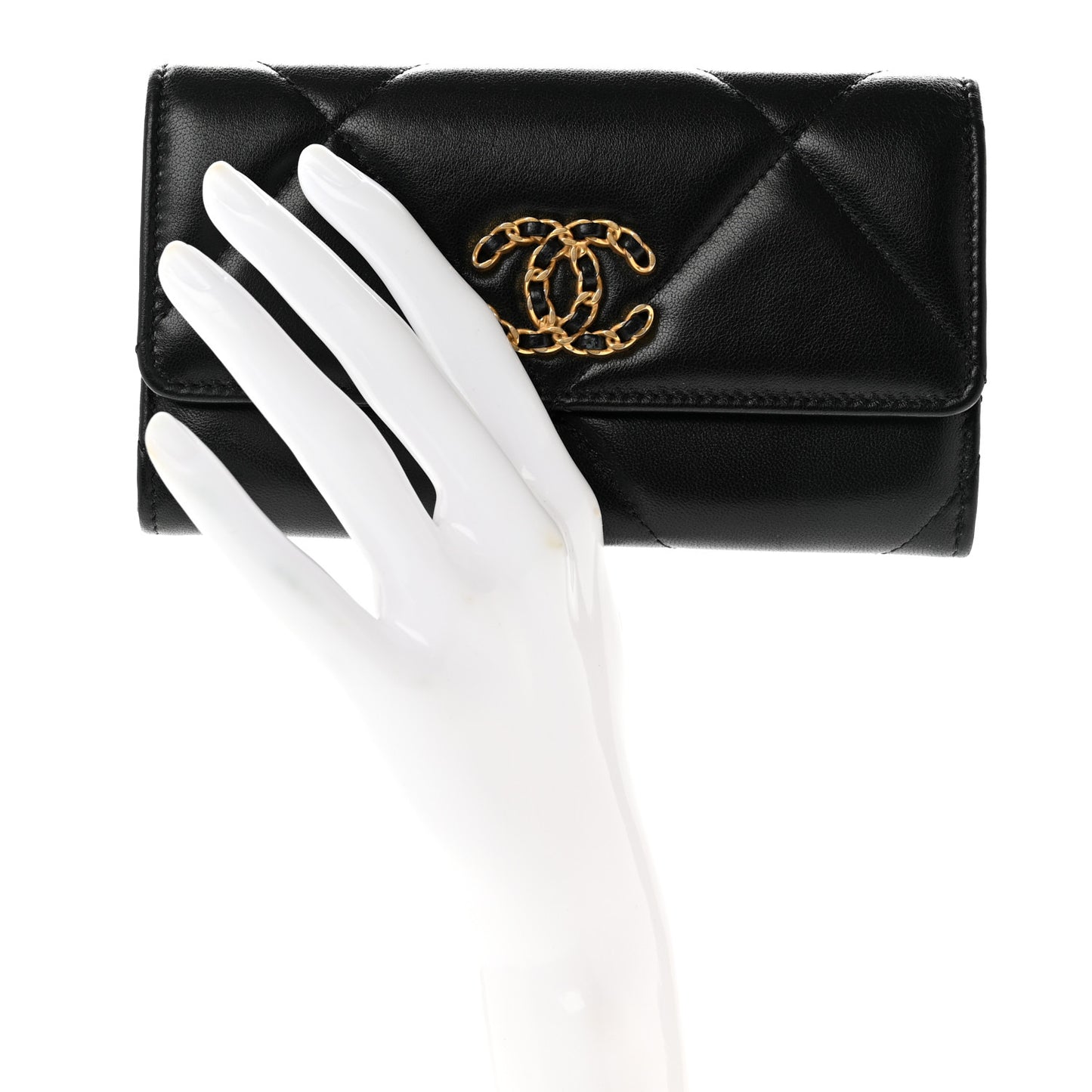 Lambskin Quilted Chanel 19 Flap Wallet Black