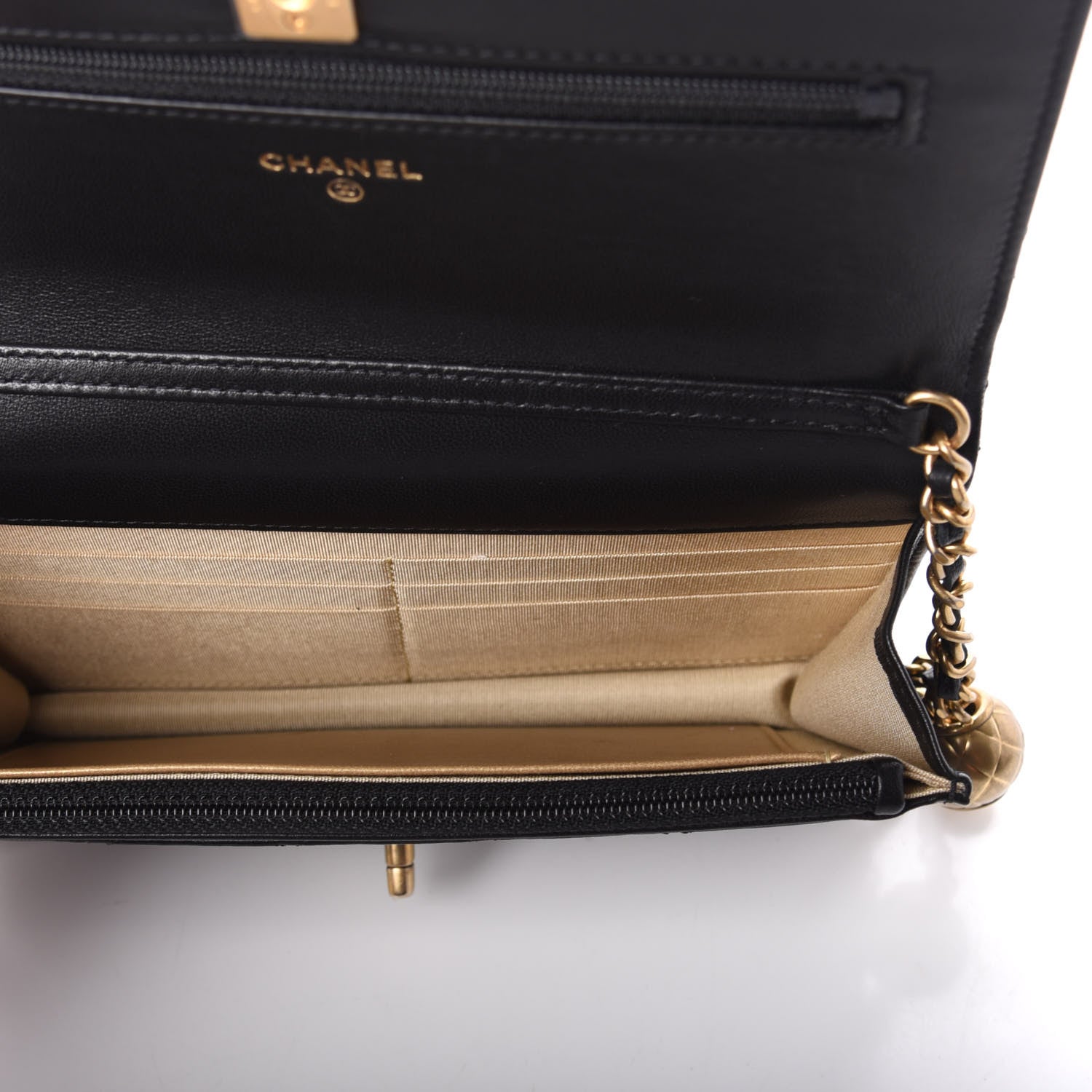 Chanel Lambskin Quilted CC Pearl Crush Wallet on Chain WOC Black 5 of 11