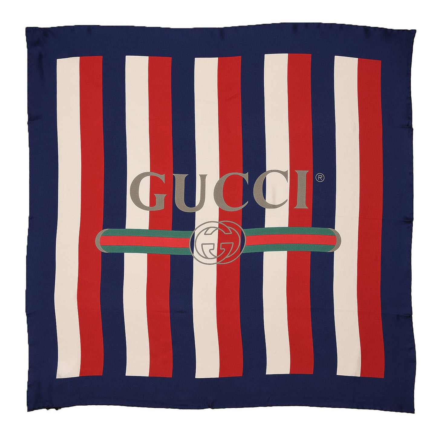 Silk Sylvie Stripe Web Logo Square Scarf Ivory Blue