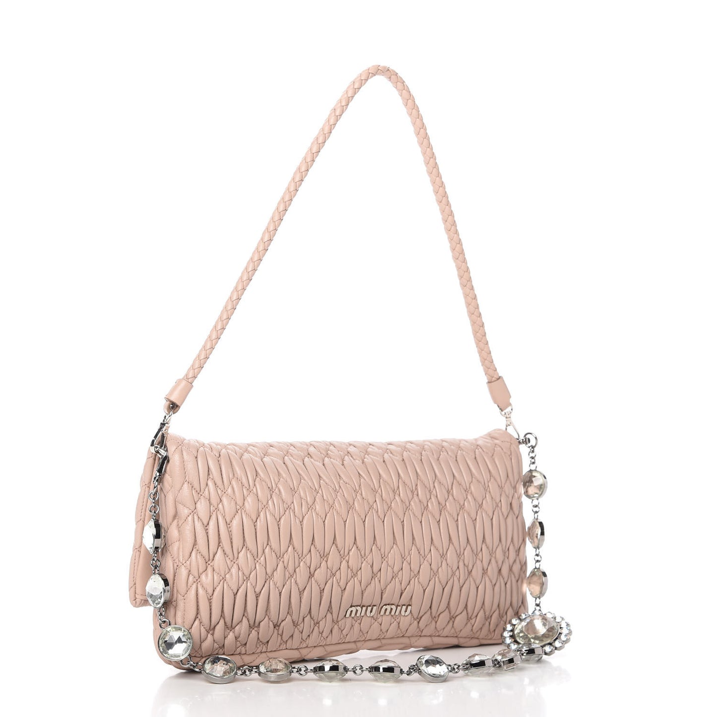 Nappa Matelasse Crystal Flap Clutch Cammeo