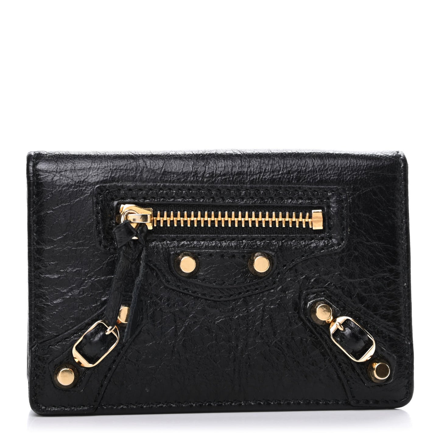 Agneau Classic Gold Hardware Card Case Black