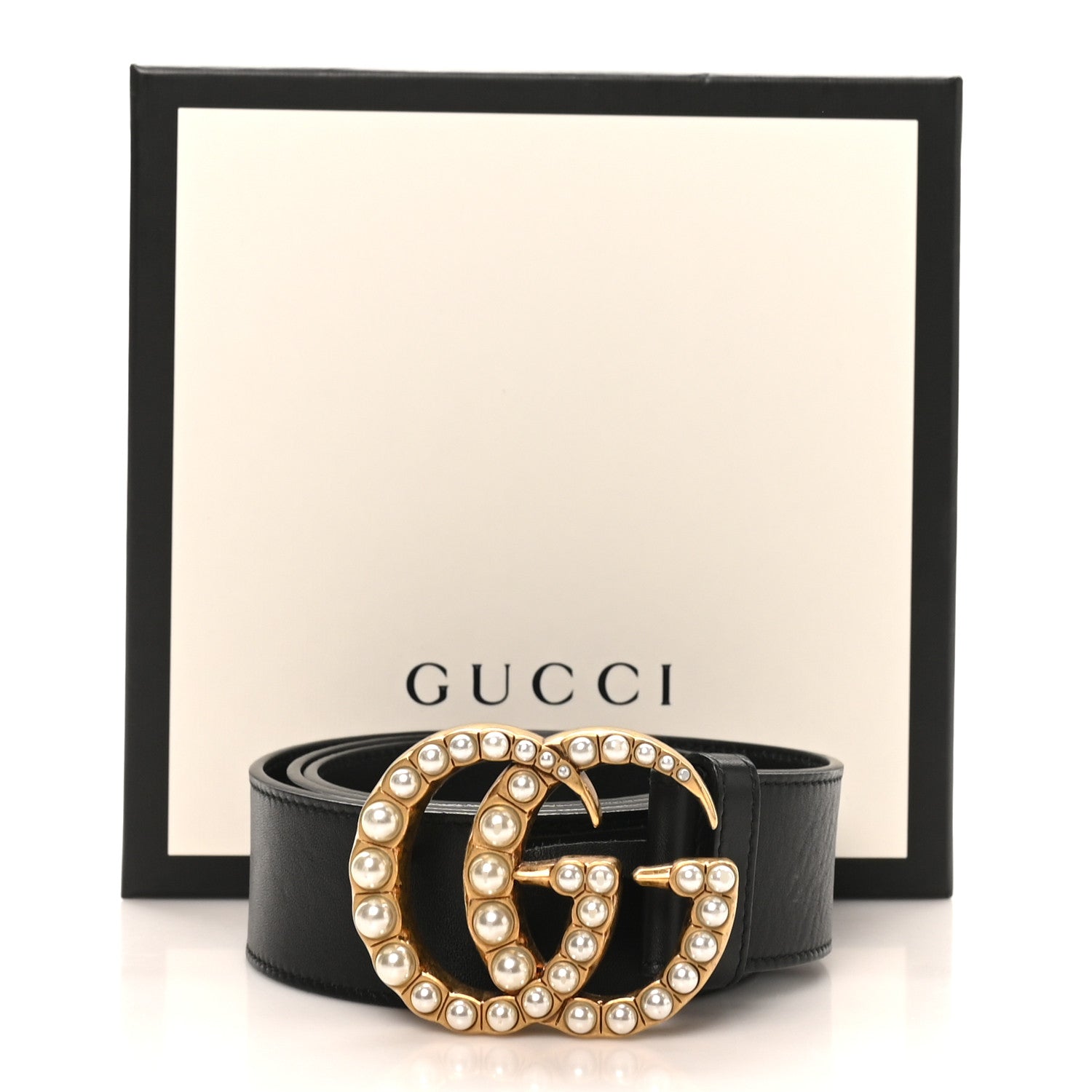 Gucci Moon Calfskin Pearl Double G 40mm Belt 90 36 Black Cream 10 of 12