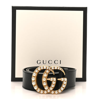 Gucci Moon Calfskin Pearl Double G 40mm Belt 90 36 Black Cream 10 of 12