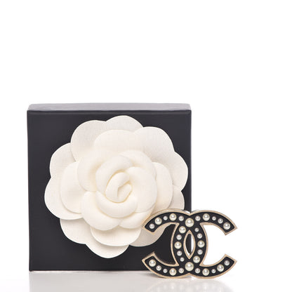 Chanel Pearl Enamel CC Brooch Black Gold 5 of 5
