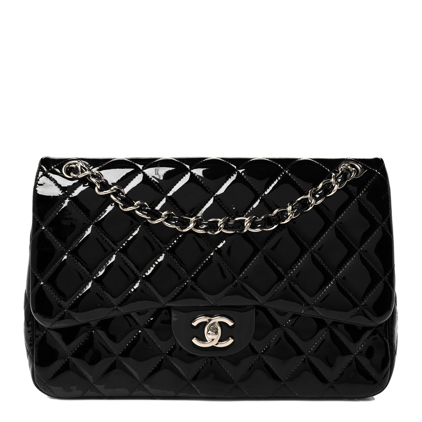Patent Quilted Jumbo Double Flap Black
