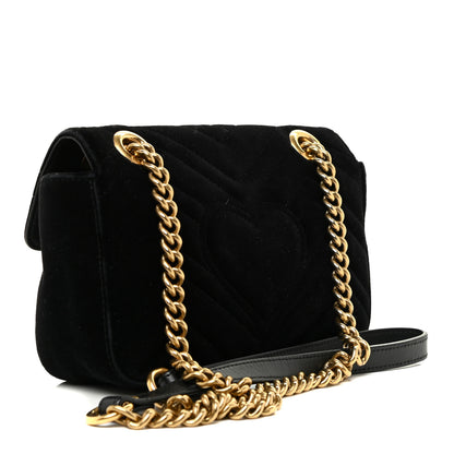 Gucci Velvet Matelasse Mini GG Marmont Shoulder Bag Black 2 of 19