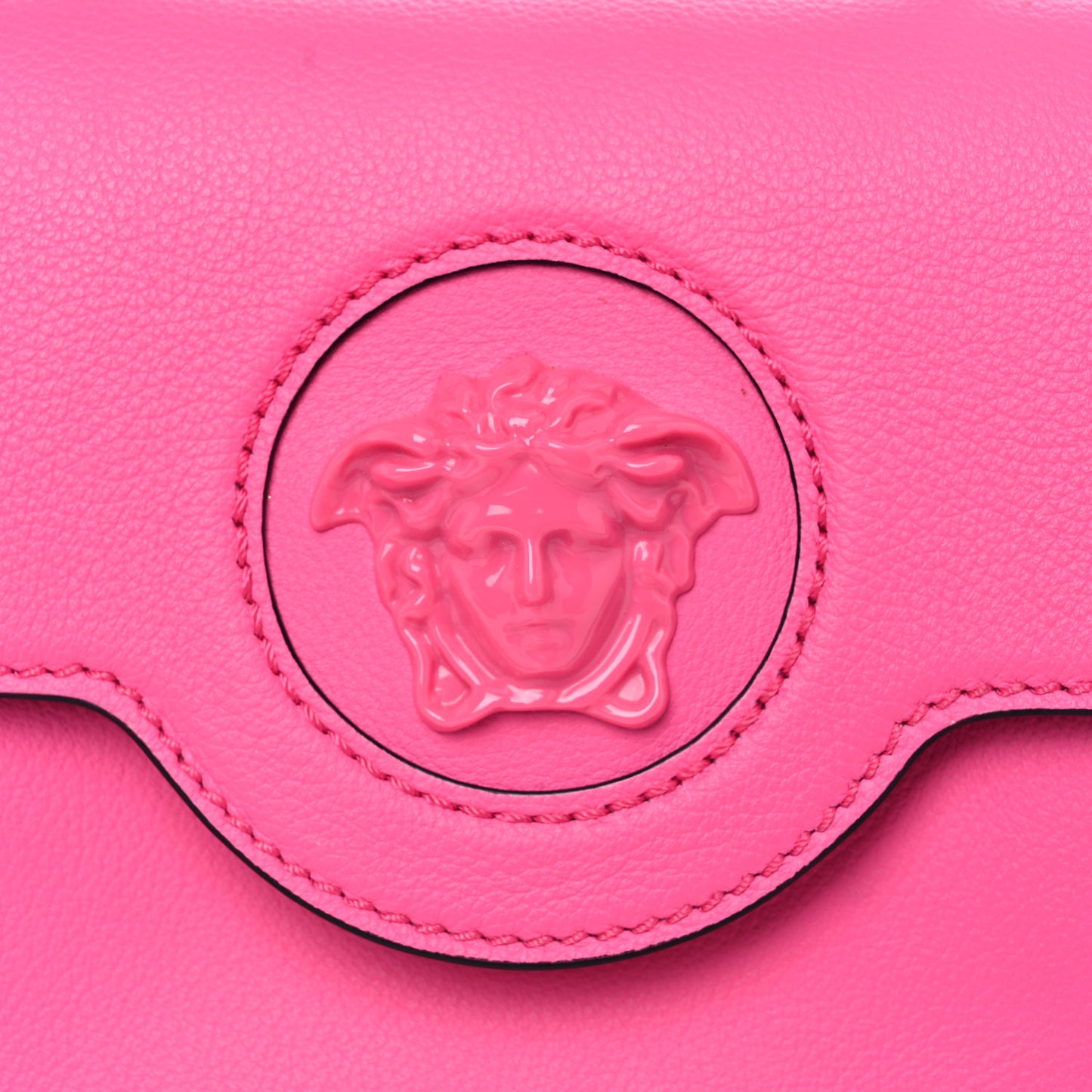 Grained Calfskin Medusa Small Top Handle Handbag Cerise