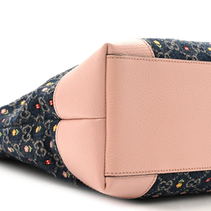 Gucci New Denim Dollar Calfskin Floral GG Monogram Medium Ophidia Shopping Tote Blue Tea Multicolor Powder Pink 9 of 13