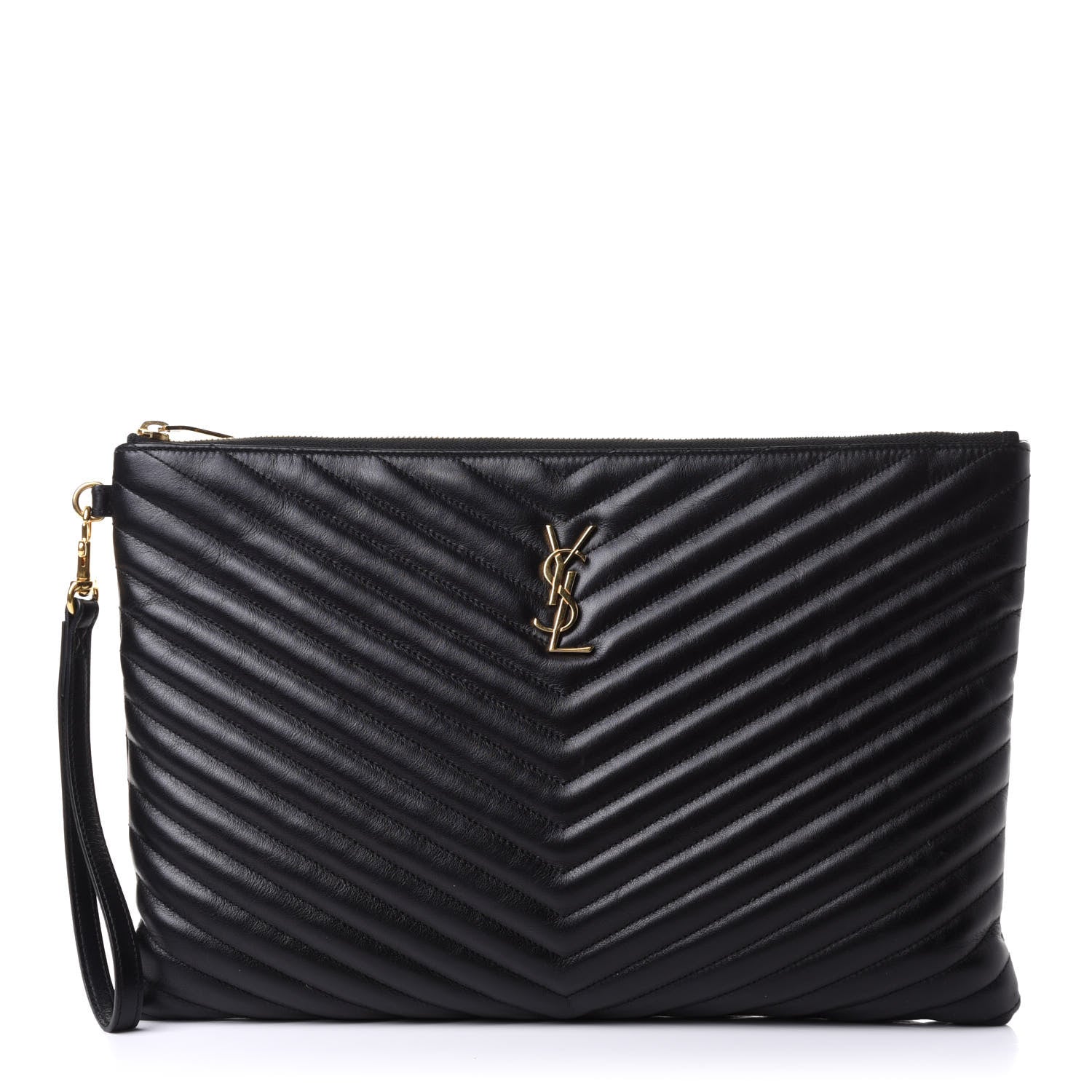 Saint Laurent Calfskin Matelasse Chevron Monogram Document Holder Black 1 of 8
