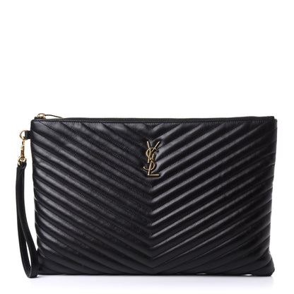 Saint Laurent Calfskin Matelasse Chevron Monogram Document Holder Black 1 of 8