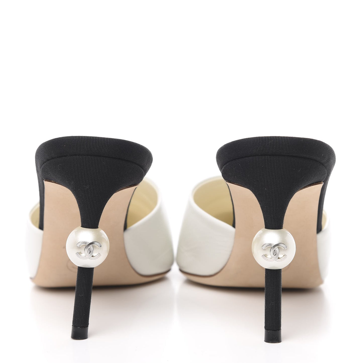 Goatskin Grosgrain Cap Toe Pearl Mule 36.5 Ecru Black
