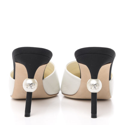 Chanel Goatskin Grosgrain Cap Toe Pearl Mule 36.5 Ecru Black 5 of 10
