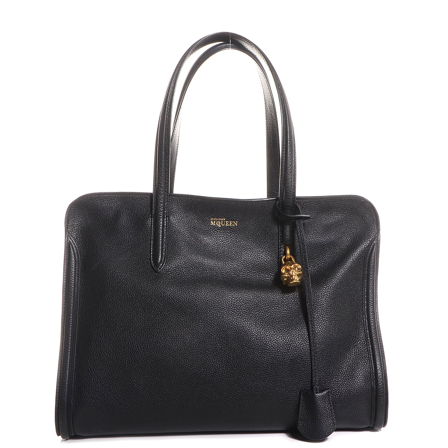 Alexander McQueen Pebbled Calfskin Skull Padlock Zip Around Tote Black 1 of 8
