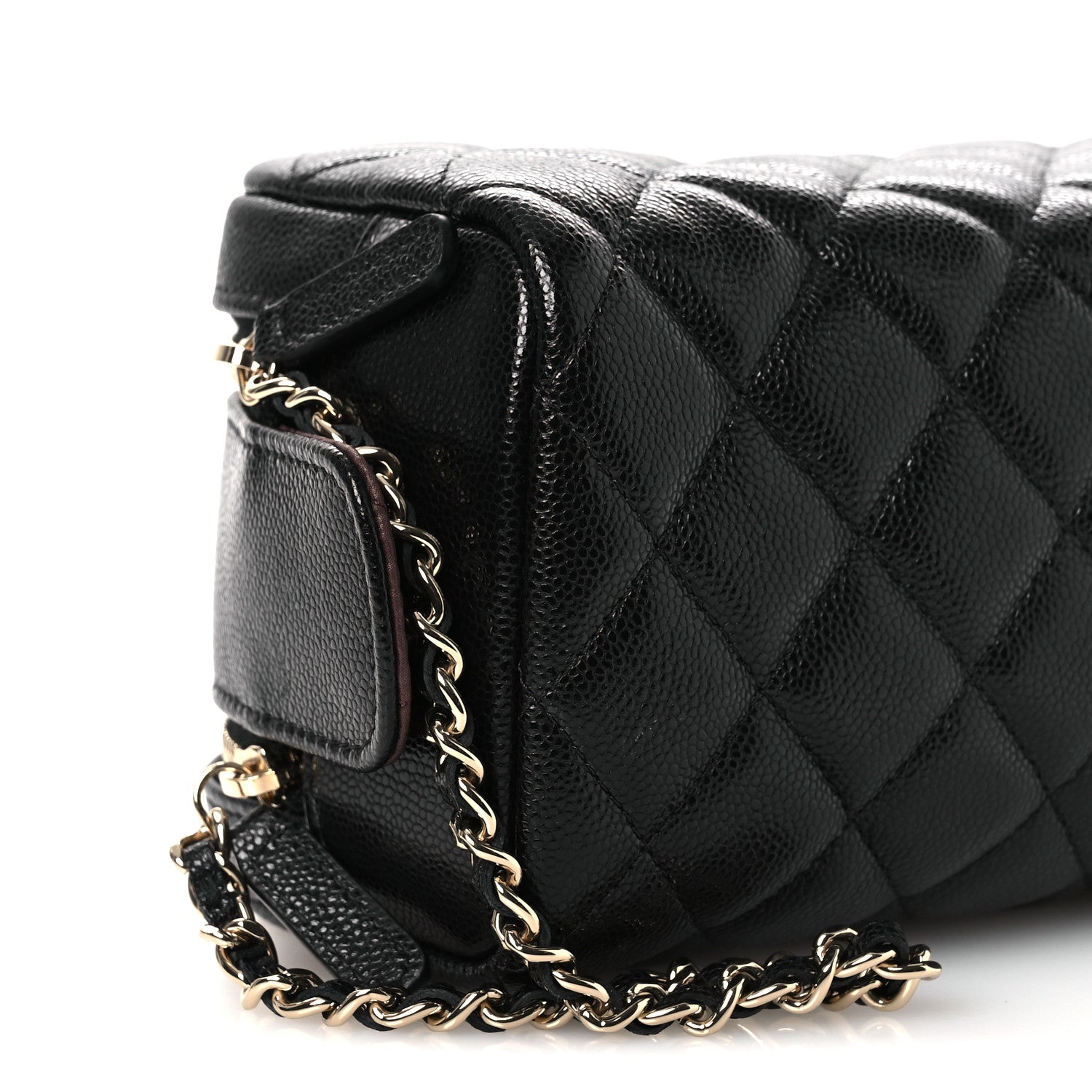 Chanel Caviar Quilted Double Zip Pouch Cosmetic Case Black Black 9 of 12