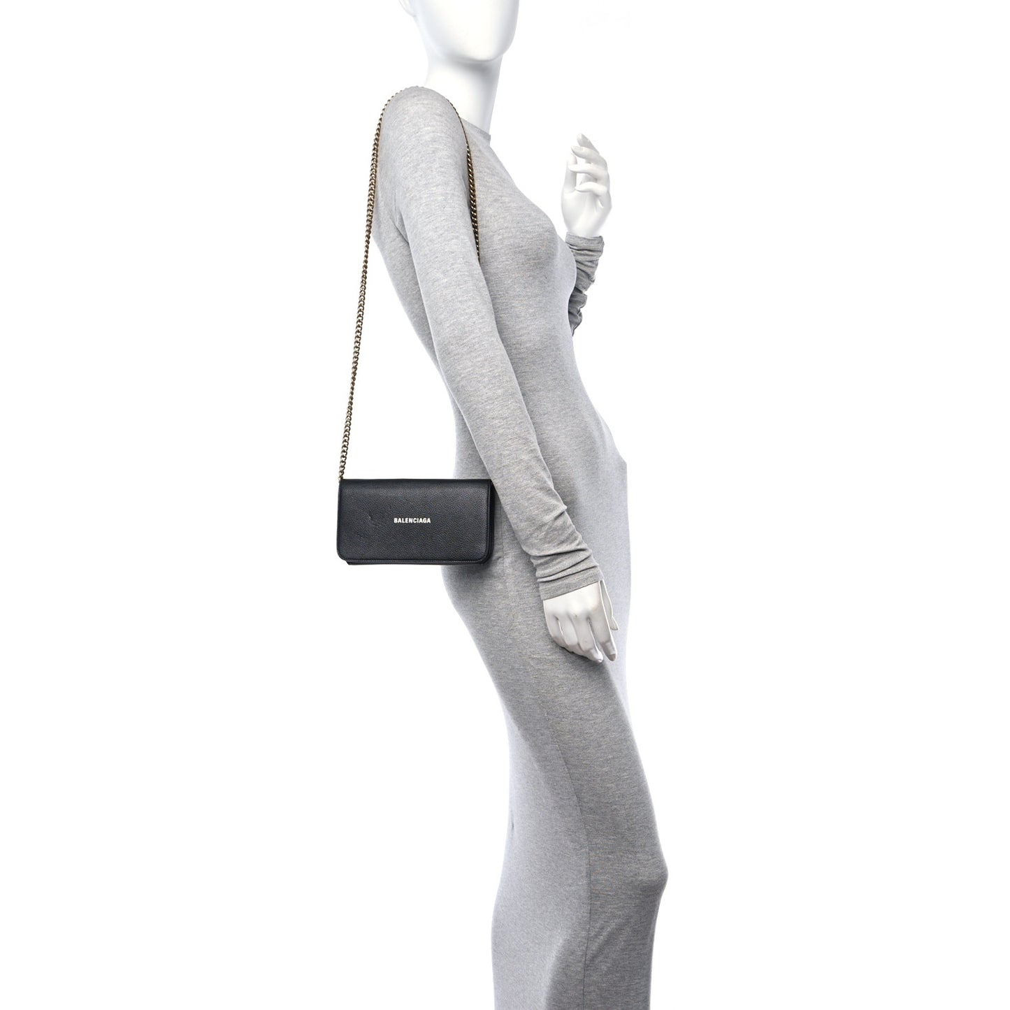 Grained Calfskin Logo Everyday Phone Holder Wallet On Chain Black White