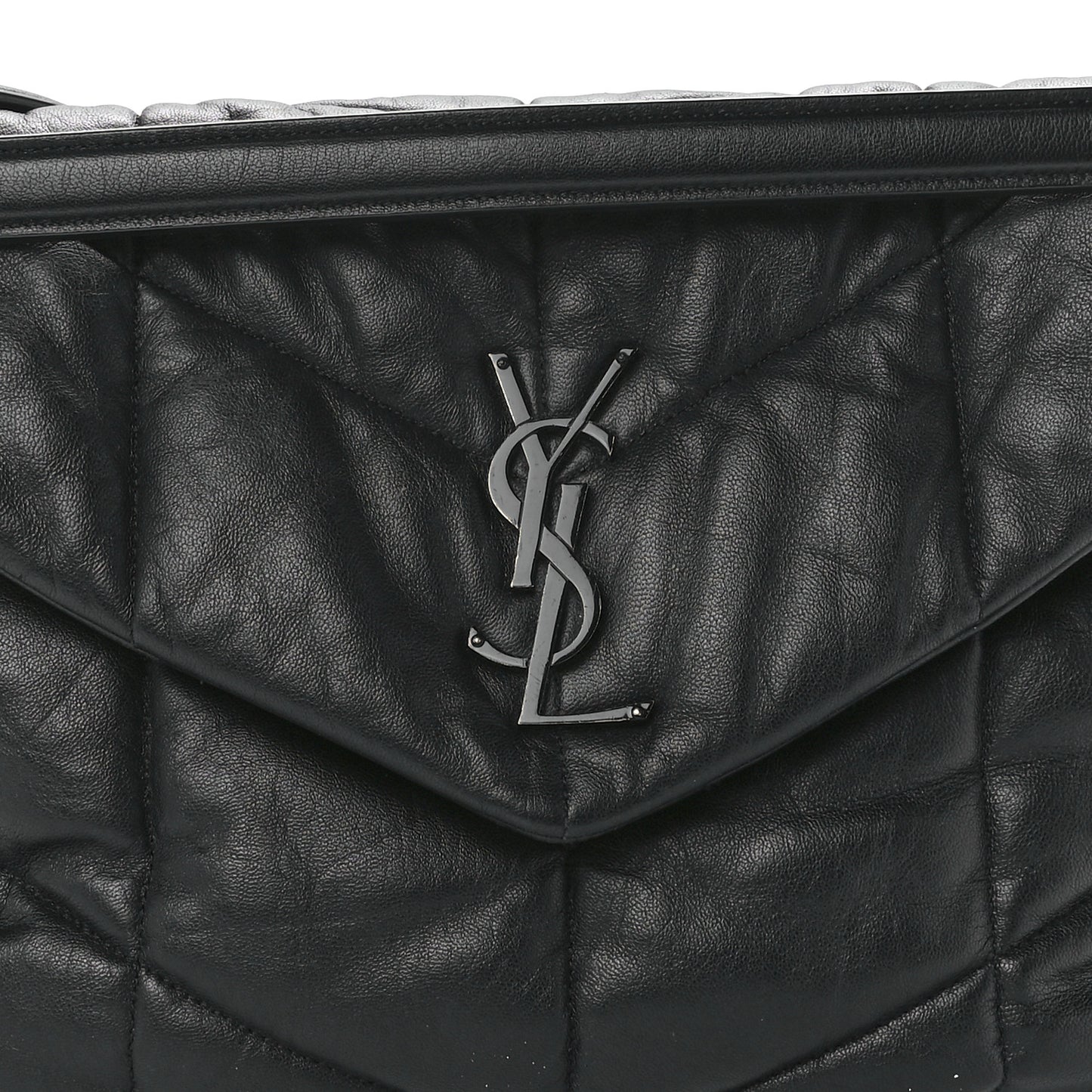 Lambskin Quilted Monogram Monochrome Medium Loulou Puffer Chain Satchel Black