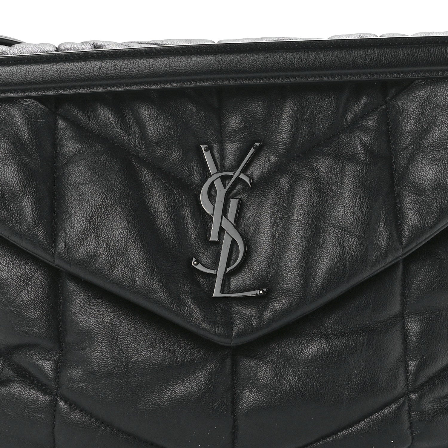 Saint Laurent Lambskin Quilted Monogram Monochrome Medium Loulou Puffer Chain Satchel Black 9 of 12