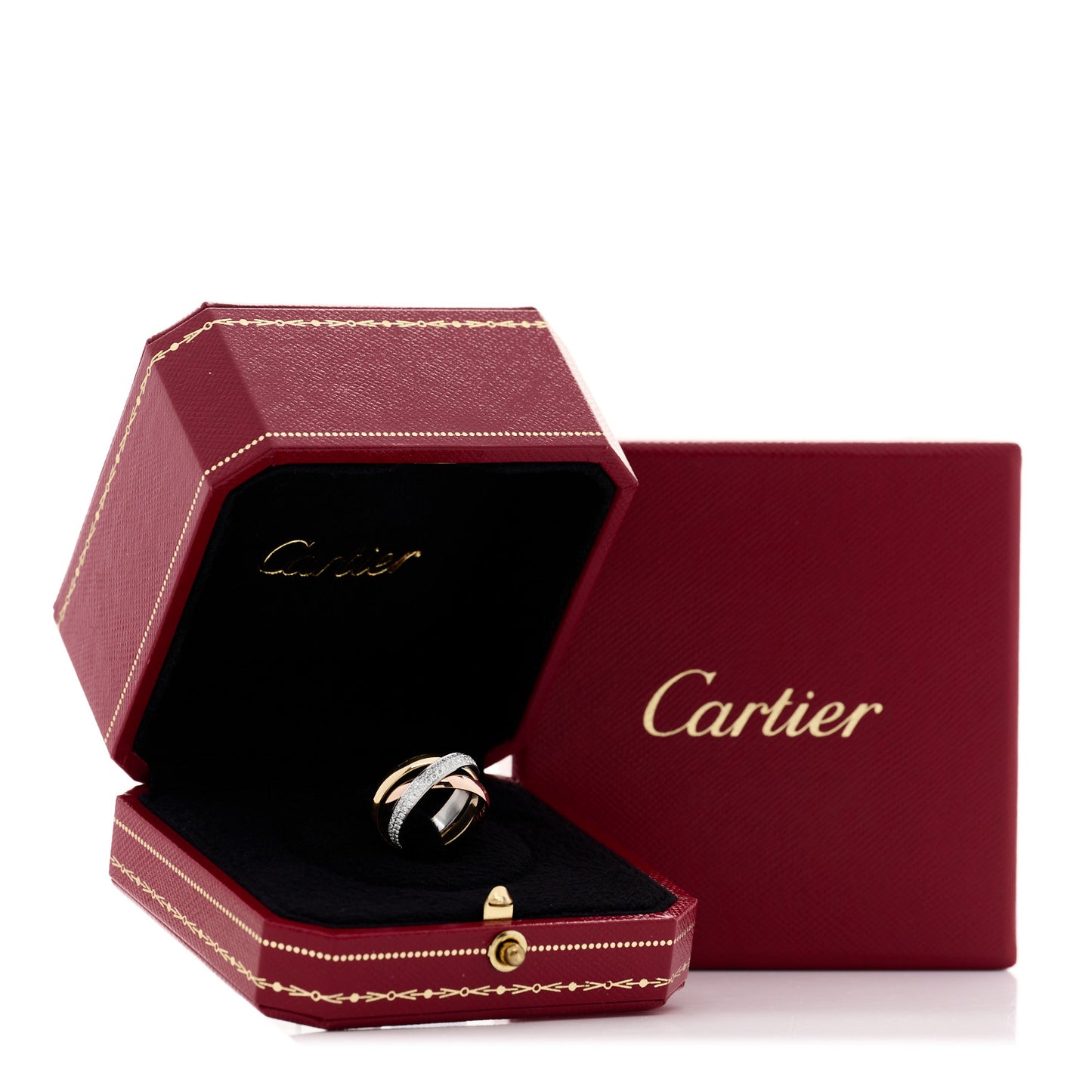18K White Yellow Pink Gold Diamond Small Trinity Paved Ring 47 4