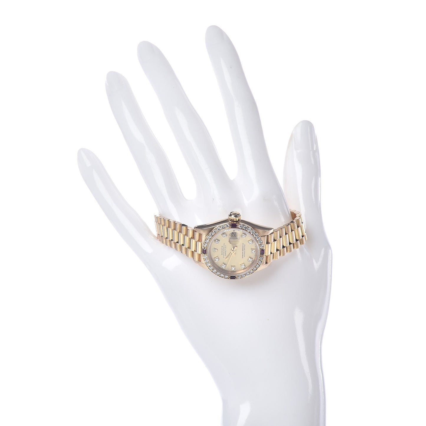 18K Yellow Gold Diamond Ruby 26mm Datejust President Watch Champagne 69068