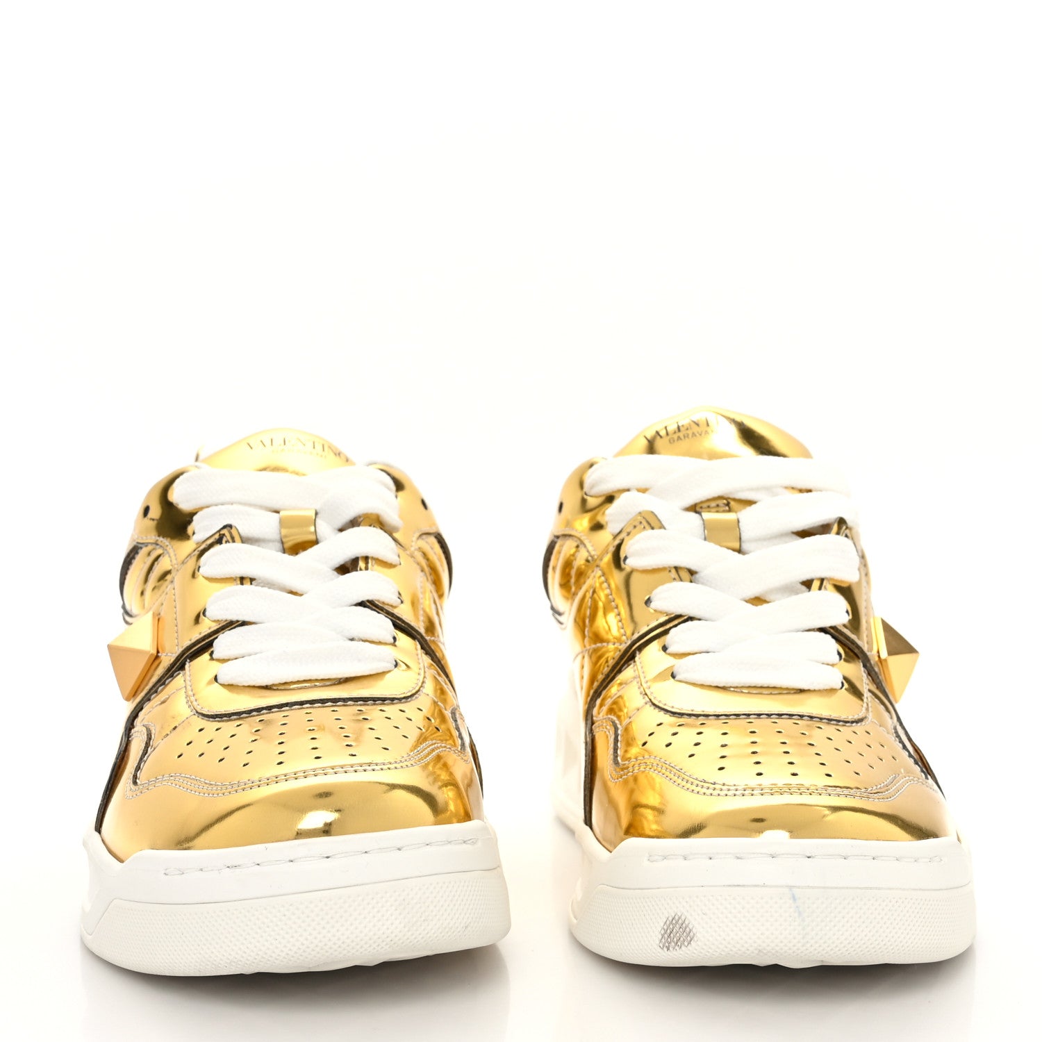 Valentino Garavani Patent Womens One Stud Low Top Sneakers 39.5 Antique Brass 2 of 8