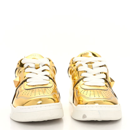 Valentino Garavani Patent Womens One Stud Low Top Sneakers 39.5 Antique Brass 2 of 8