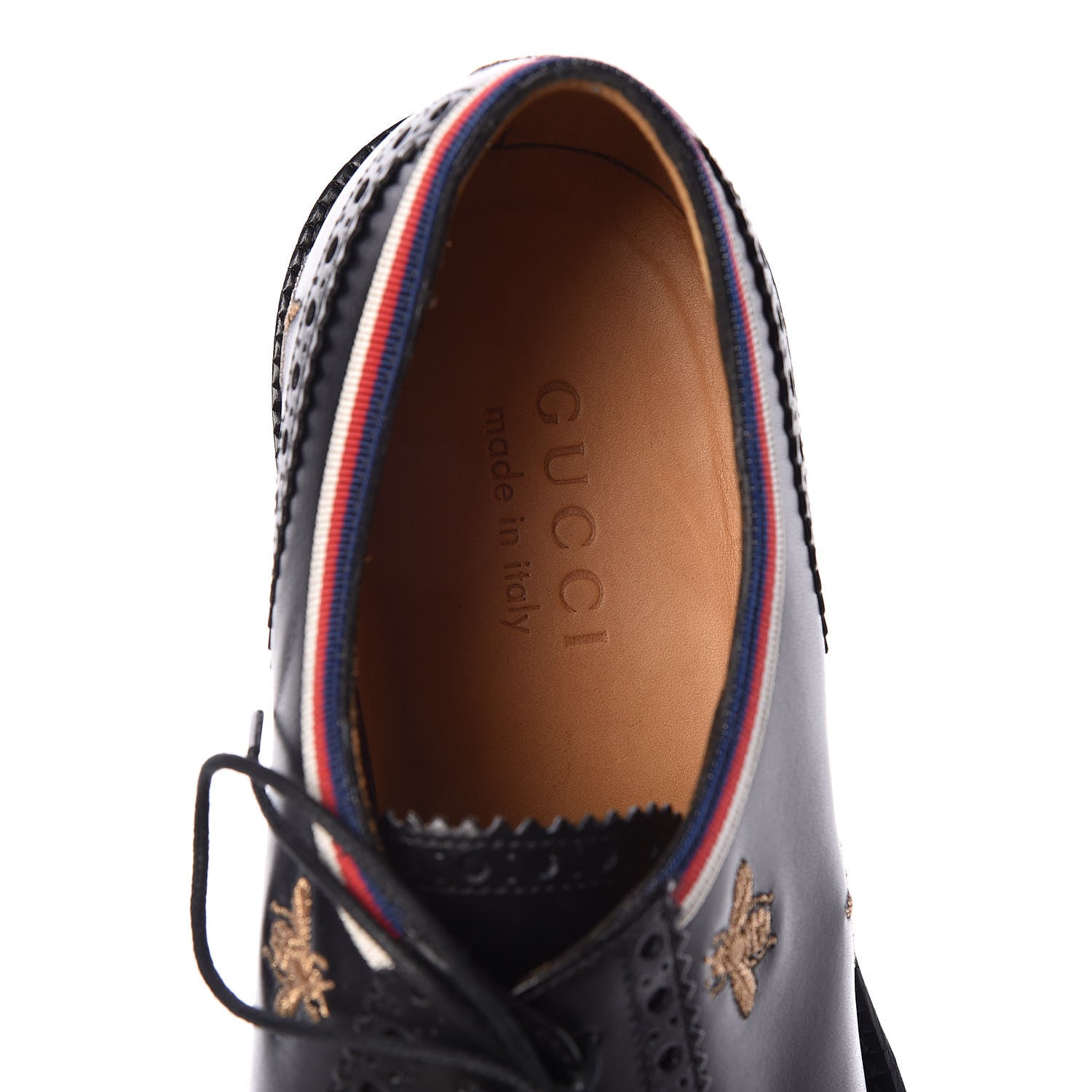 Gucci Calfskin Bee Star Embroidered Mens Captoe Derby Loafers 8 Black 6 of 7