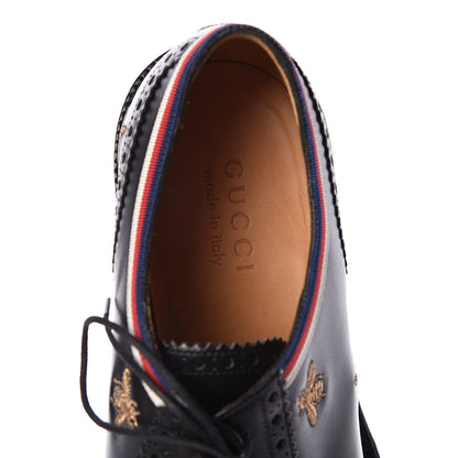 Gucci Calfskin Bee Star Embroidered Mens Captoe Derby Loafers 8 Black 6 of 7