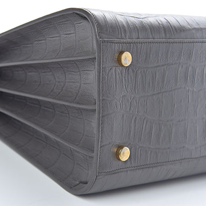 Saint Laurent Calfskin Crocodile Embossed Small Sac De Jour Fog 7 of 10