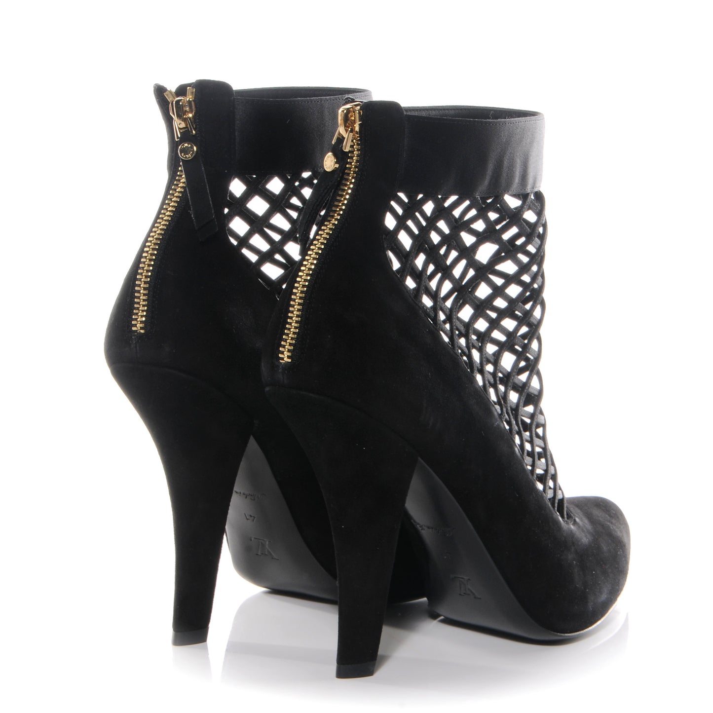 Suede Satin Cutout Ankle Boots 41 Black