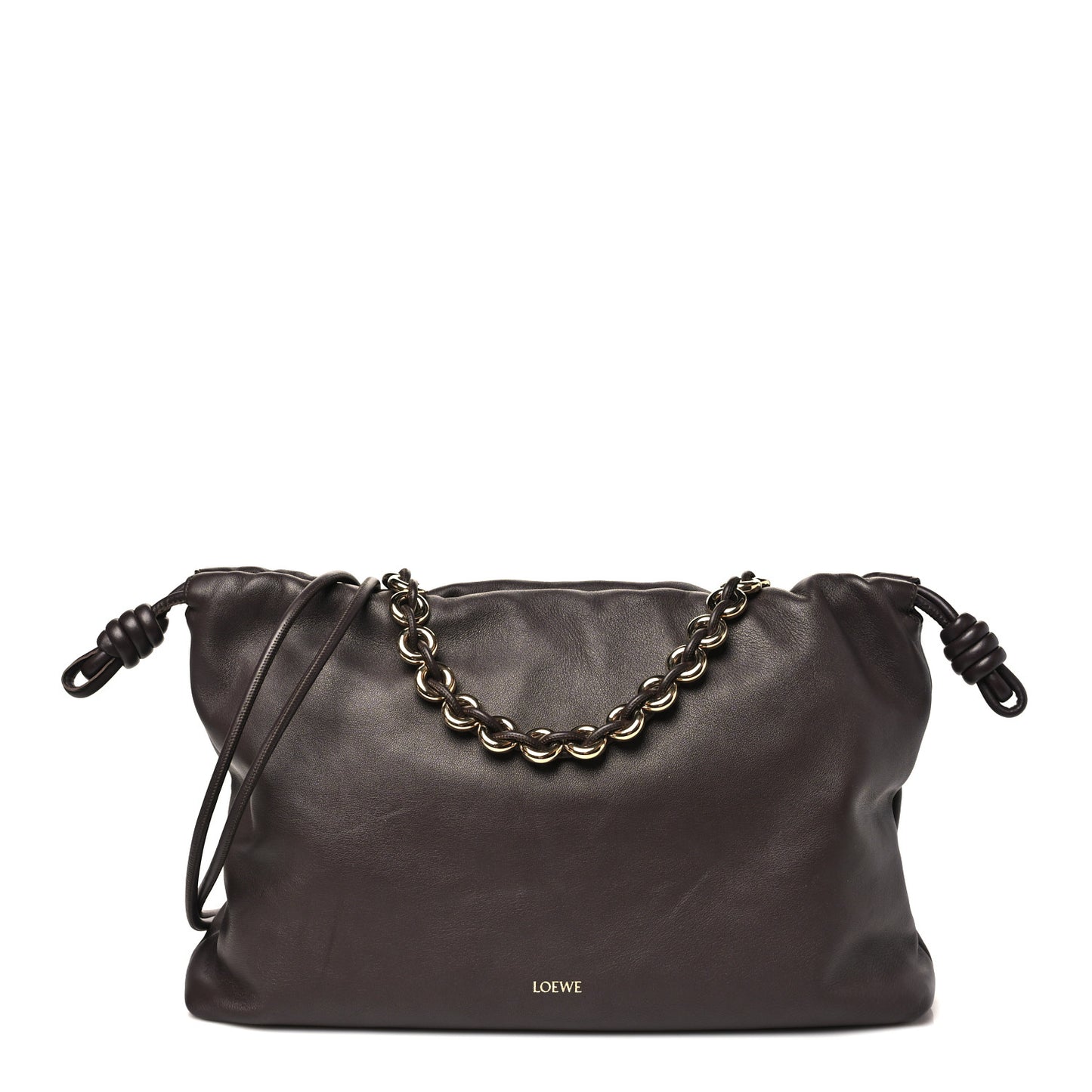 Mellow Nappa Donut Chain Large Flamenco Knot Clutch Dark Brownie