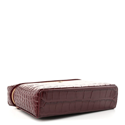 Chanel Calfskin Crocodile Embossed Top Handle Slim Vanity With Chain Dark Burgundy 4 of 11
